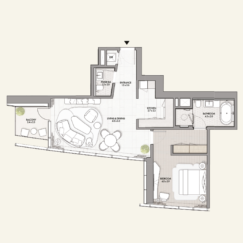 1-BEDROOM APARTMENT >> 1-Bed-Type-A-(Level-02-19)