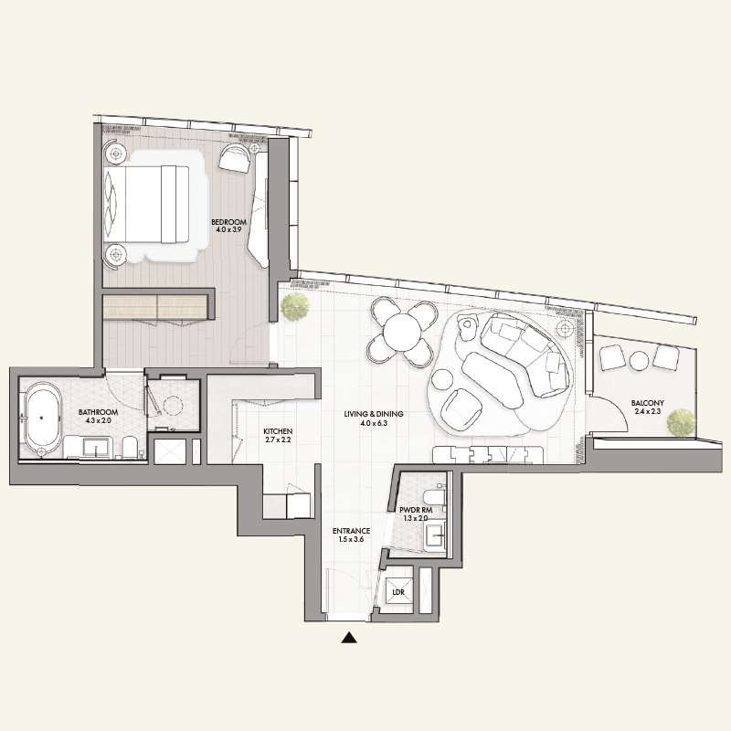 1-BEDROOM APARTMENT >> 1-Bed-Type-A-(Level-02-20)