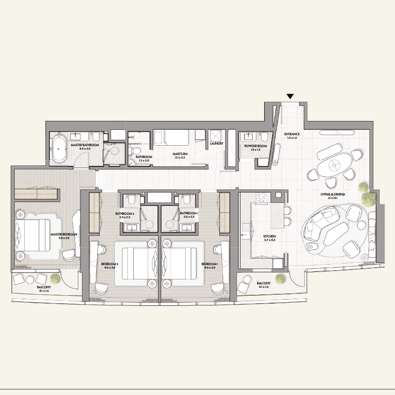 3-BEDROOM APARTMENT >> 3-Bed-Type-A-(Level-02-19)