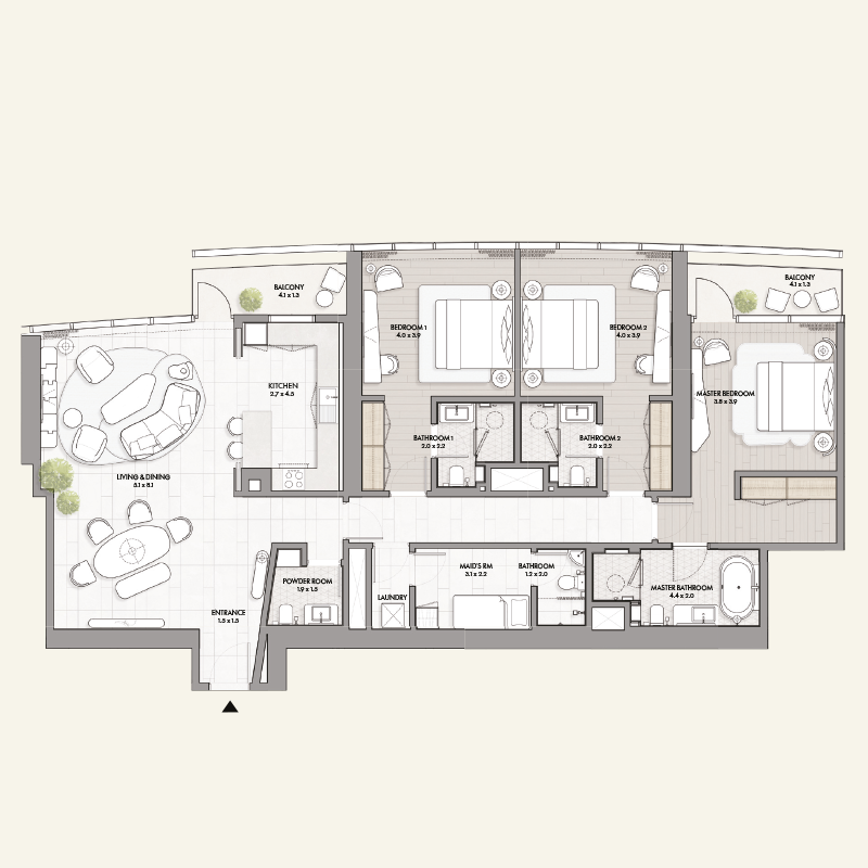 3-BEDROOM APARTMENT >> 3-Bed-Type-A-(Level-02-20)