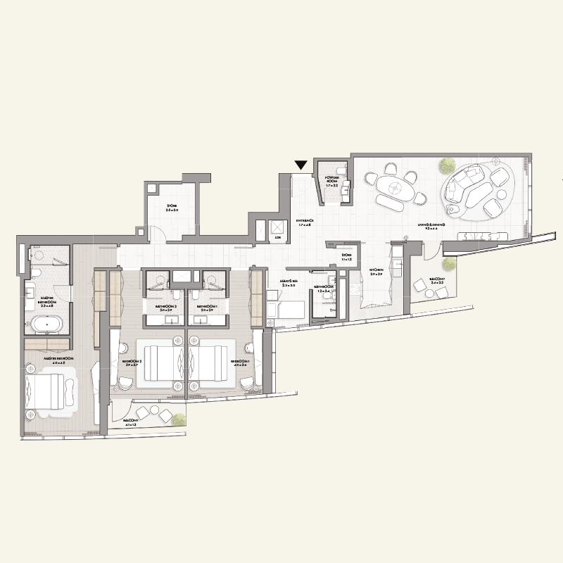 3-BEDROOM APARTMENT >> 3-Bed-Type-C-(Level-21-32)