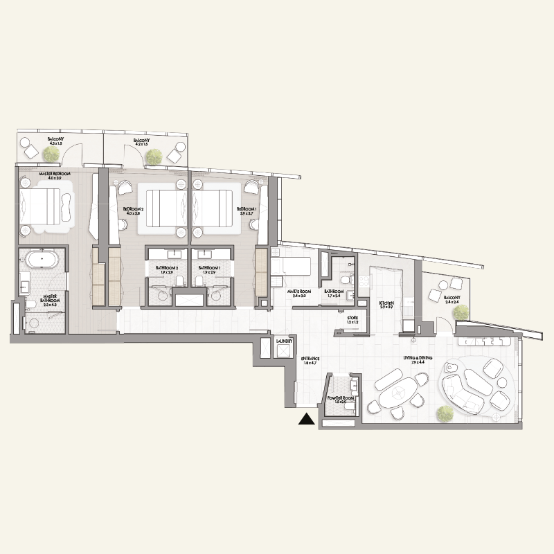 3-BEDROOM APARTMENT >> 3-Bed-Type-E1-(Level-33)